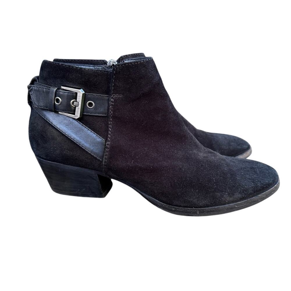 Aquatalia Black Suede Italy Farin Ankle Booties Boots Buckle Women Sz 8 1/2